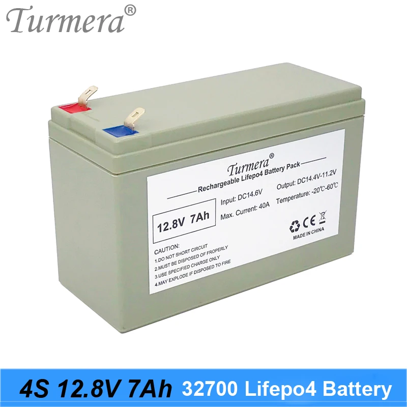 Turmera 32700 Lifepo4 Battery Pack 4S1P 12.8V 7Ah with 4S 40A Balanced BMS for Electric Boat and Uninterrupted Power Supply 12V 16