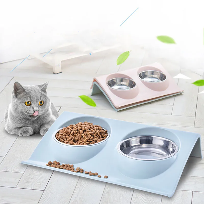 

S/Large Size Double Dog Bowl Puppy Cats Pet Feeding Station Stainless Steel Food Water Bowls Feeder Solution for for Dogs Cat s