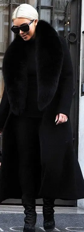 Frealux черное модное шерстяное длинное большое Пальто Куртка с натуральным лисьим меховым воротником из натуральной кожи женские пальто Роскошная зимняя