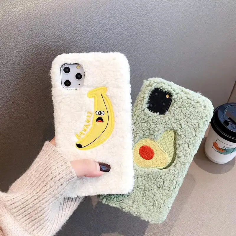 Cartoon cute fruit Banana avocado Phone Case For iPhone 11 Pro Max XR XS 6 6S 7 8 Plus X fashion Plush Winter Back Cover |
