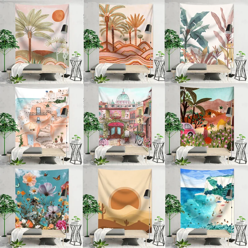 

Palm Tree Tapestry Wall Hanging Tropical Leaves Flowers Pattern Beach Wall Tapestry Animal Backdrop Wall Cloth Carpet Tapestries