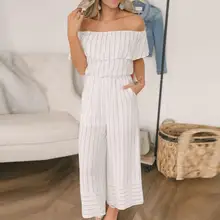 Casual Women Jumpsuits Fashion Striped Ruffled Off Shoulder Short Sleeve Loose Overalls monos de fiesta 2020 Hot Drop Shipping E Casual Women Jumpsuits Fashion Striped Ruffled Off Shoulder Short Sleeve Loose Overalls monos de fiesta 2020 Hot Drop Shipping E
