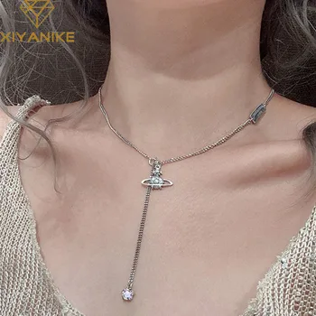 

XIYANIKE Wholesale 925 Sterling Silver Charm Necklace for Women Vintage Handmade Planet Pendant Clavicle Chain Party Jewelry