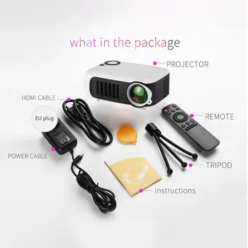 

A2000 Portable Mini LED Projector with USB VGA HDMI AV Multimedia for Party Home Entertainment with Remote Control