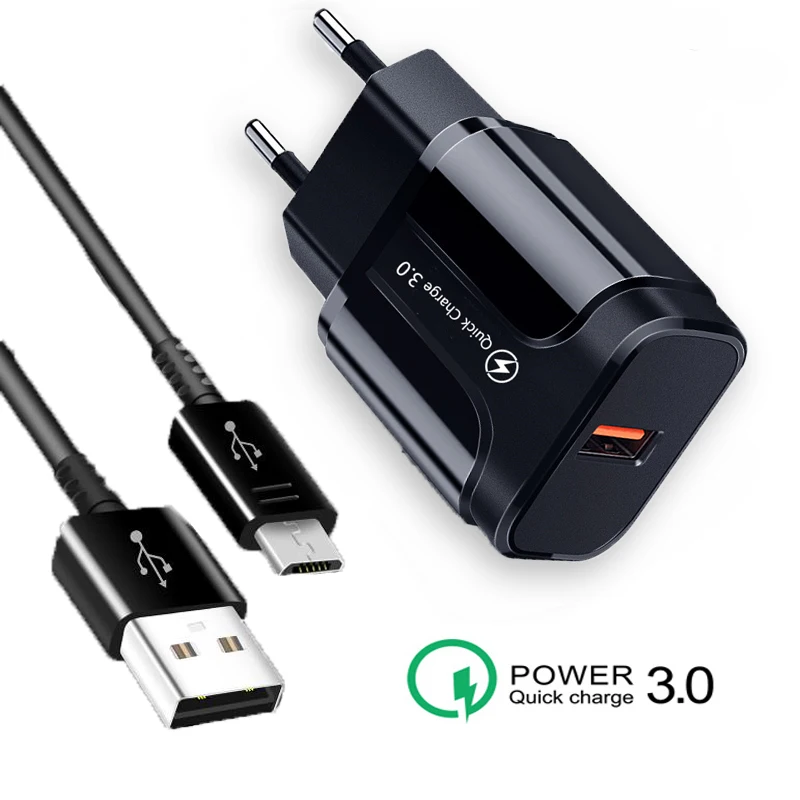 QC 3 0 быстрое зарядное устройство Micro USB кабель ЕС вилка настенное адаптер для Xiaomi