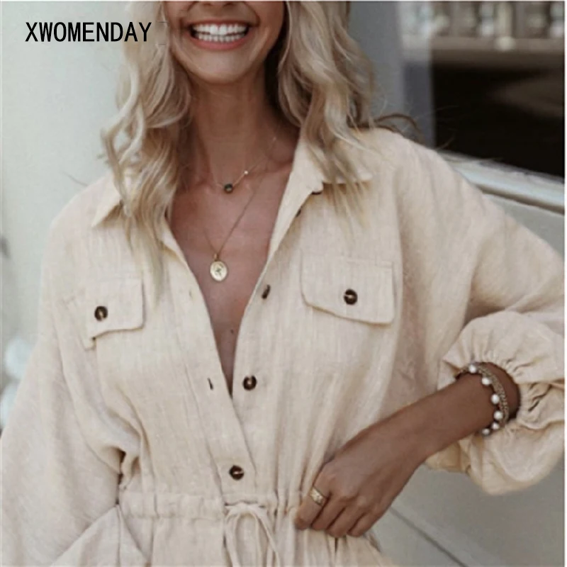 XWOMENDAY повседневное сексуальное короткое платье-рубашка женское с коротким рукавом корейское элегантное офисное женское осеннее модное простое винтажное платье с баской