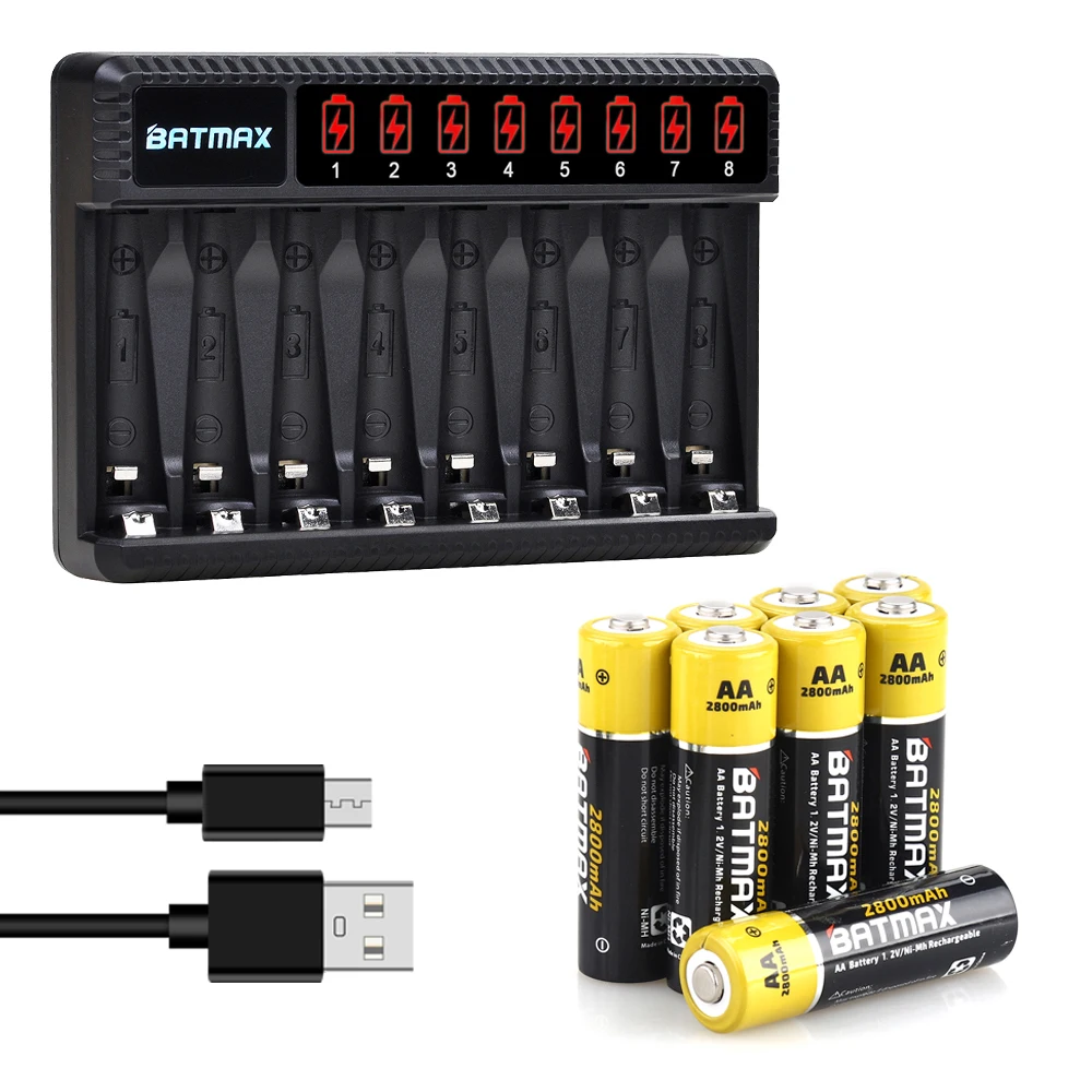 

High Capacity 1.2V 2800mAh AA ,1100mAh AAA Rechargeable NI-MH Battery +LCD 8 Slots USB Charger for Toy Watch MP3 Player