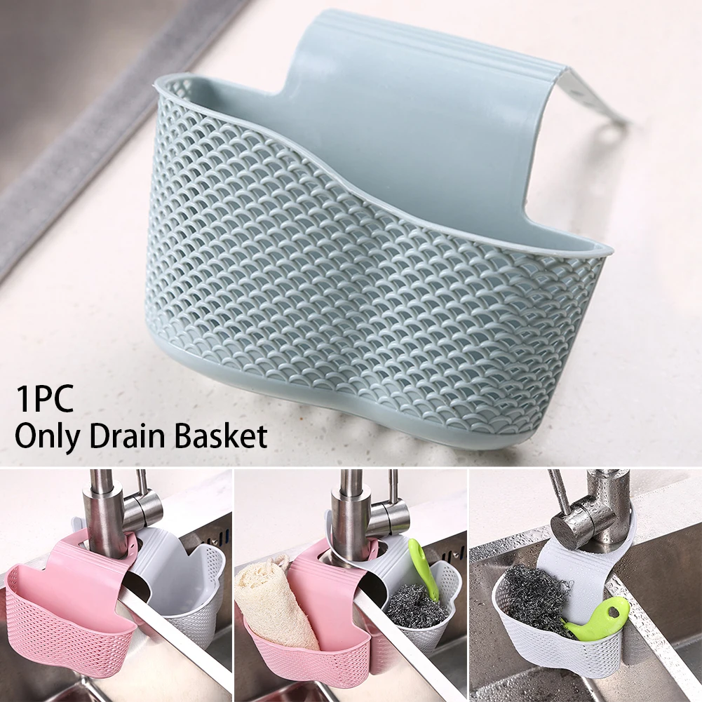 Faucet Adjustable Snap Button Thick Bathroom Holders Plastic Drain Basket Home Hollowed Out Hanging Sponge Storage Kitchen Sink