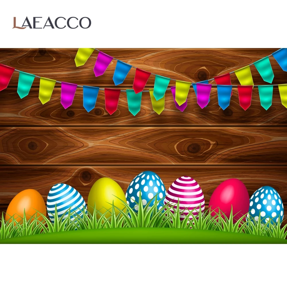 

Laeacco Photo Backdrops Happy Easter Festivals Color Flags Eggs Green Grass Party Doll Baby Portrait Photographic Backgrounds