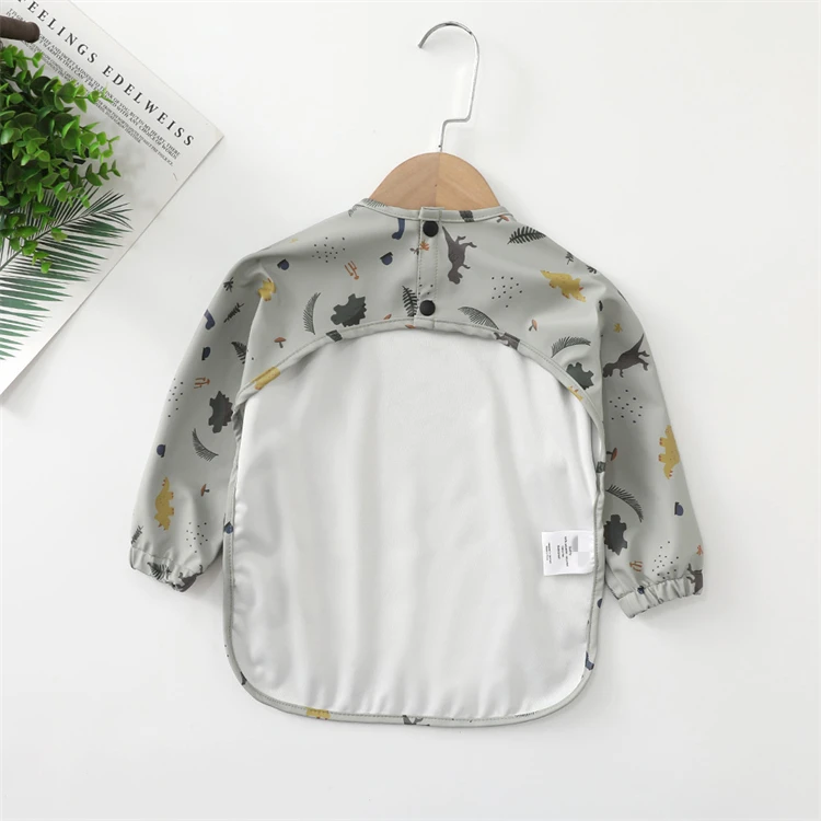 Easy Wear Long Sleeved Bib Baby Toddler Soft PU Bibs Painting Waterproof Meals Protection Washable Easy Clean Smock for Children baby headband