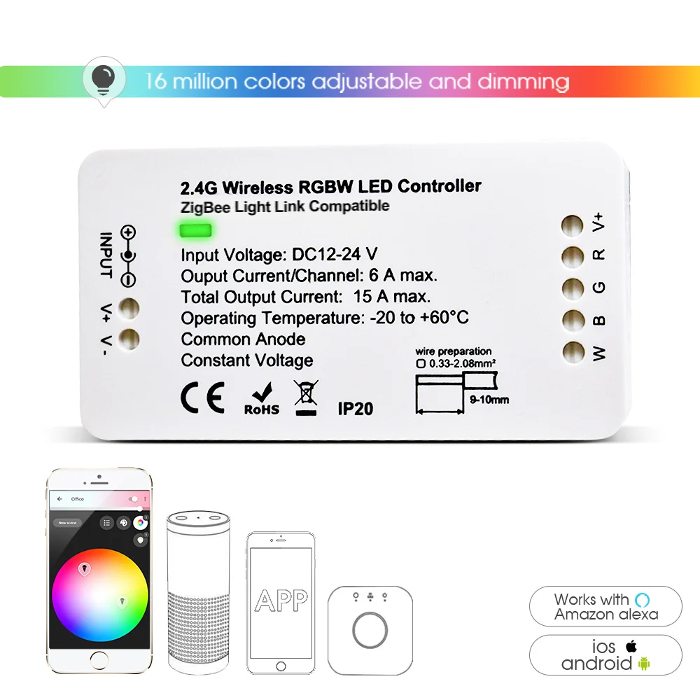 

Smart ZIGBEE RGBCCT Controller DC12V/24V Led Light Strip Led Tape Controller Smartthings APP Control DC12V-24V Led Srtip Lights
