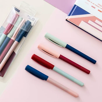 

Retro hit color straight liquid gel pen 4 pack simple learning office universal black signature pen