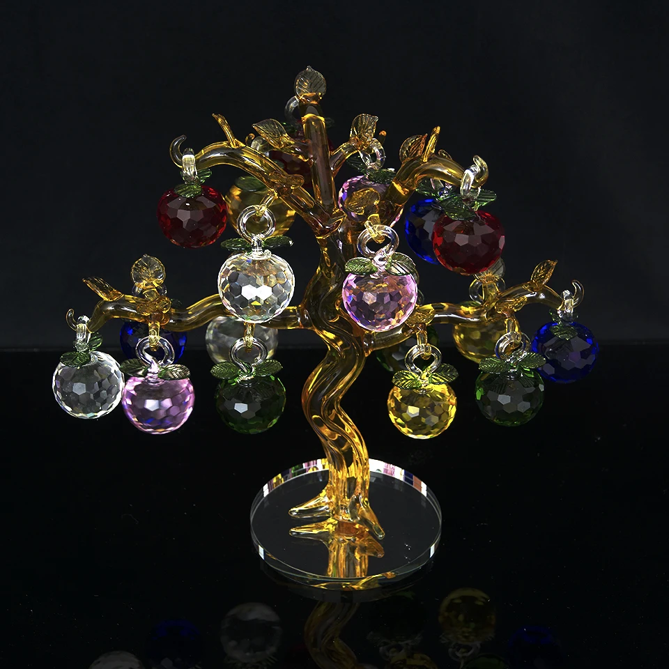 

Crystal Apple Tree Paperweight With 18 Apples Feng Shui Glass Crafts For Home Wedding Decoration Figurines Souvenirs Gifts
