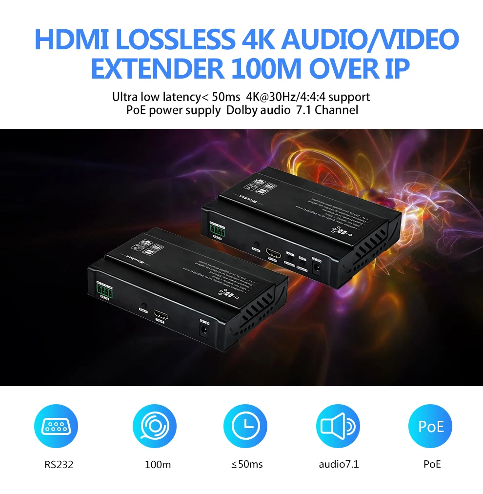 HDMI удлинитель без потерь 4K по IP через Cat5e Cat6 до 328ft(100 m), поддерживает Dolby-true HD/DTS-HD/LPCM7.1/DTS/Dolby-AC3/DSD