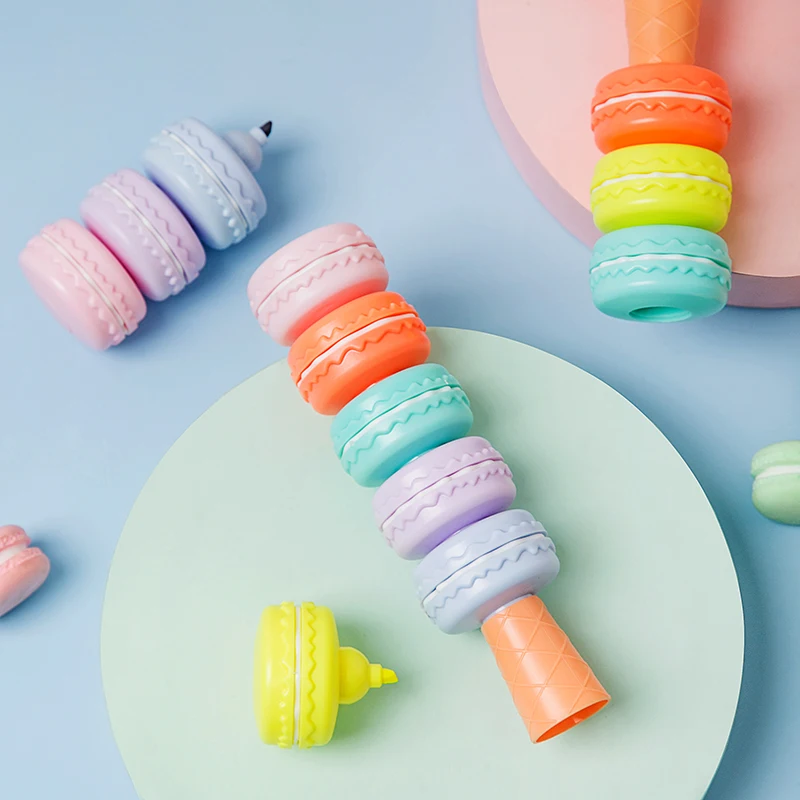 

6pcs Novelty Cookie Highlighter Pen Set Macaron Cake Fluorescent Color Marker Liner for Drawing Paint Art Kid Gift School F473