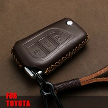 Funda plegable de cuero genuino para llave de coche para Toyota Yaris Camry Corolla Prado REIZ Crown RAV4 Hilux bolsa de concha para Toyota