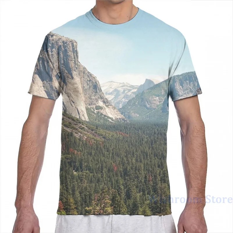 Футболка Yosemite Valley для мужчин и женщин модная тенниска с принтом по всей длине