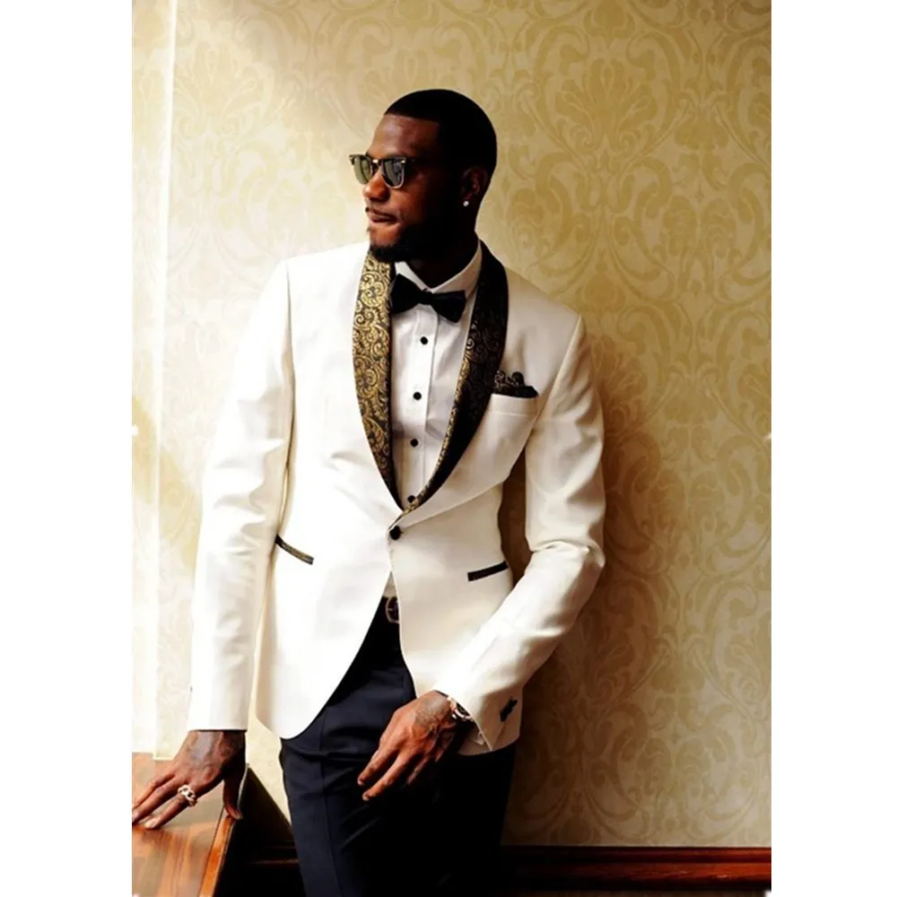 MyLoddy новые белые свадебные смокинги приталенные костюмы с золотым узором для