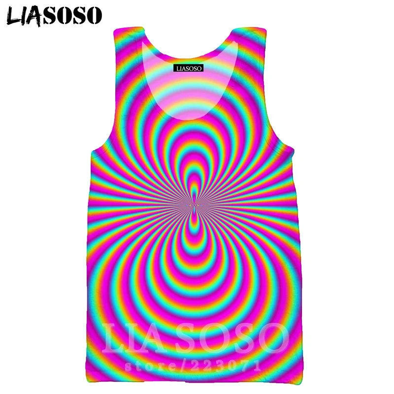 Psychedelic головокружение жилет LIASOSO для мужчин женщин Аниме Толстовка 3D принт О образным вырезом майка без рукавов хип хоп пуловер A328-10