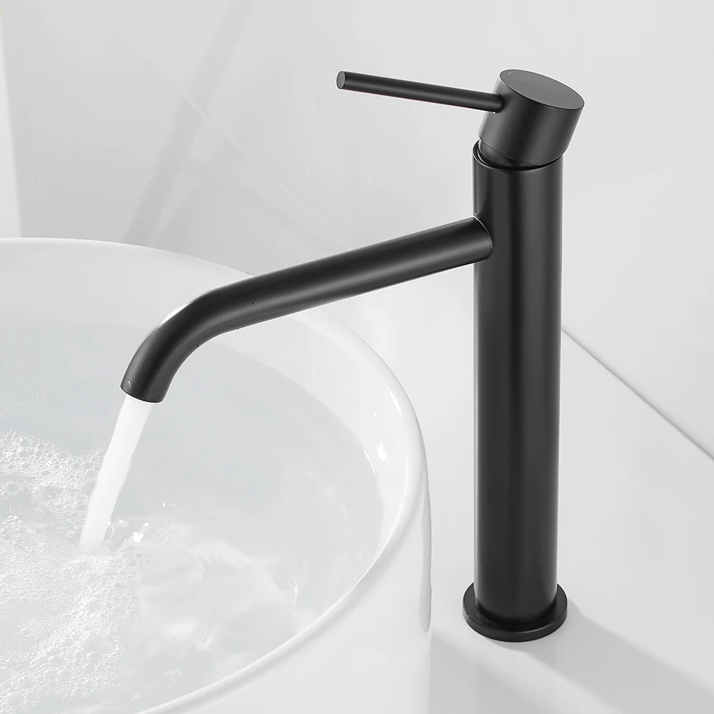 High Bathroom Basin Faucet White/Black/Brushed Taps Wash Hand Face Single Lever Mixer Washbasin Faucets with Hose HOTBEST