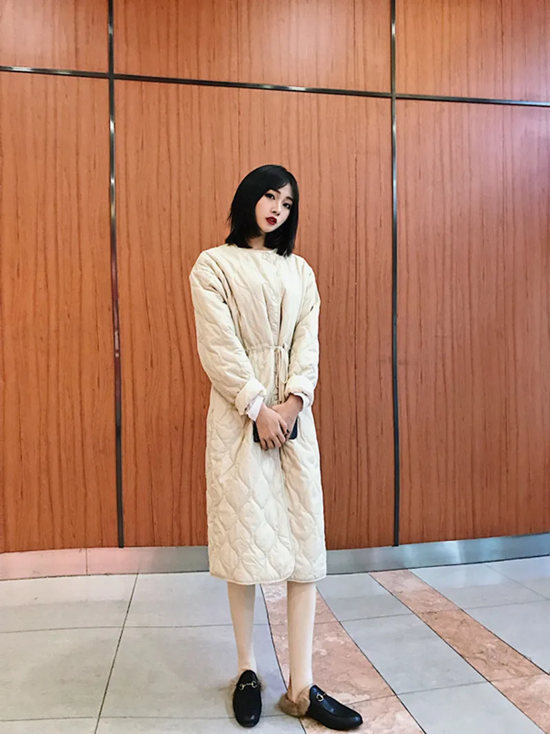 Хлопковое пальто для фотосессии, шикарное, средней длины, Dongdaemun, выше колена, приталенное, облегающее, хлопковое пальто для женщин, стиль, плотное, Котт