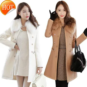 

Slim Patchwork Women Woolen Coat Women's Jacket Fur Collar Cashmere Coat and Jacket