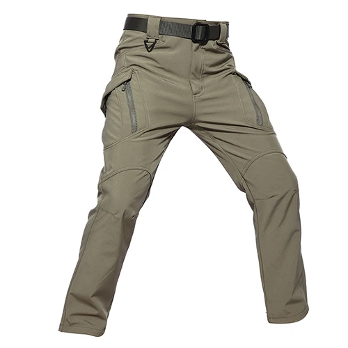 Khaki TACVASEN IX9 мужские Софтшелл брюки зимние военные тактические брюки мужские охотничьи флисовые брюки карго мужские водонепроницаемые армейские брюки - Цвет: Khaki