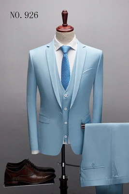 light blue Азиатский размер, высококачественный модный бренд, однотонный деловой повседневный мужской костюм, однобортный приталенный костюм из 3 предметов, мужские костюмы разных цветов - Цвет: light blue