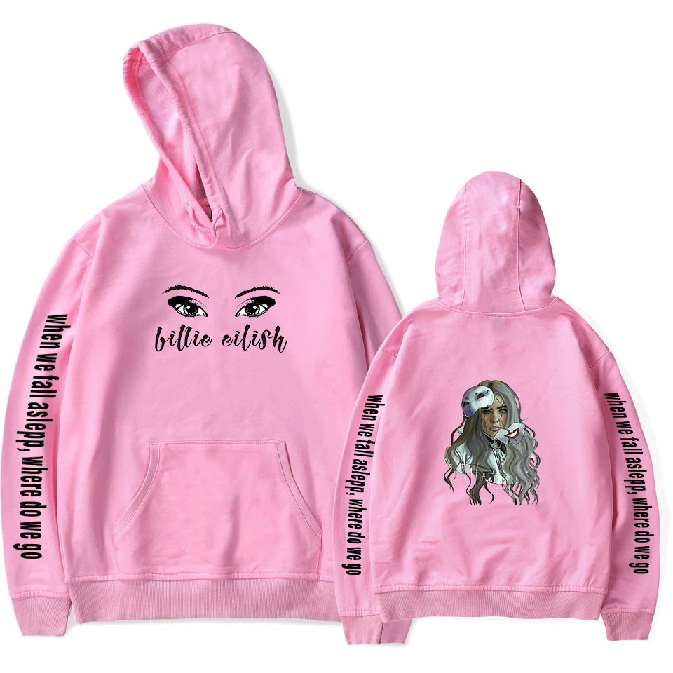 Популярные худи с принтом Billie Eilish, женские и мужские свитшоты Harajuku, Осенние повседневные черные пуловеры с капюшоном Billie Eilish Pop для девочек