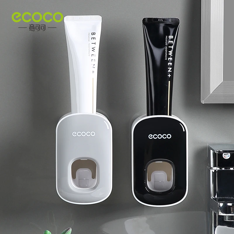 ECOCO Wall Mount Automatic Toothpaste Dispenser Bathroom Accessories Set Toothbrush Holder Wall Mount Stand Bathroom Accessories