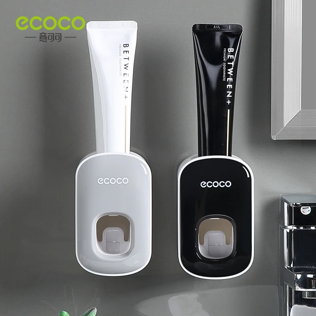 ECOCO Wall Mount Automatic Toothpaste Dispenser Bathroom Accessories Set Toothbrush Holder Wall Mount Stand Bathroom Accessories 3