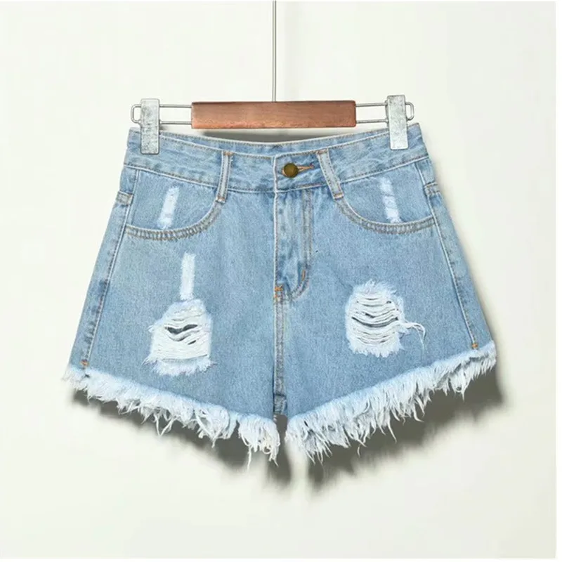 light blue Горячее предложение! Распродажа! Сексуальные летние джинсовые шорты на шнуровке женские новые синие обтягивающие повязки с высокой талией рваные короткие джинсовые шорты женские бермуды - Цвет: light blue