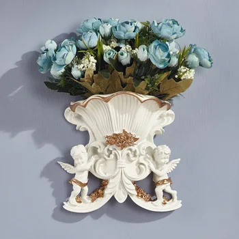 

Double Angel Wall Decoration Living Room Simulated Vase and Flower Pot Background Wall Decoration Crafts Wall Hanging