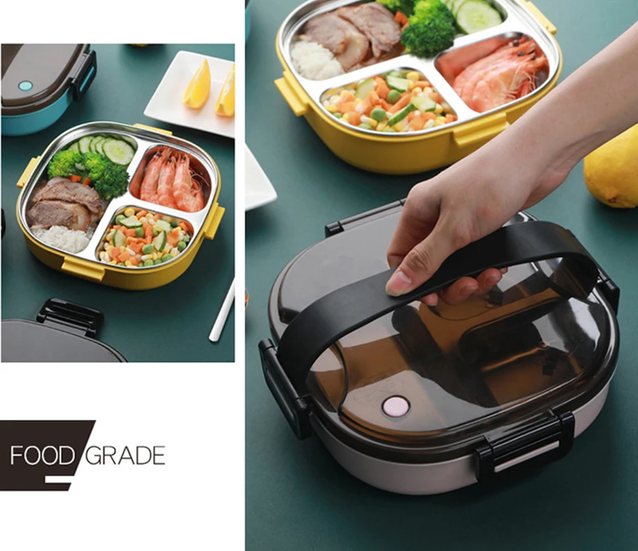 Нержавеющая сталь PP Ланч-бокс микроволновая печь отдельный Bento box Ручка Портативный пищевой контейнер школьный офис