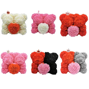 

Two Teddy Rose Bear Heart Handmade Artificial Permanent Best Gift for Valentine's Day Anniversary Wedding Party