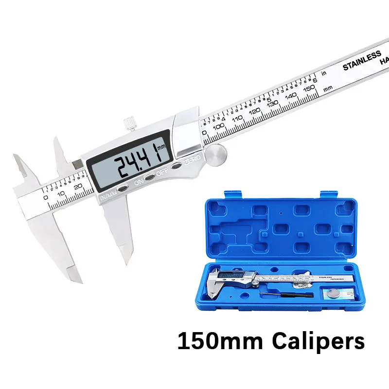 Электронный цифровой штангенциркуль с нониусом дюймов/метрической систем 0-150/200/300 мм Нержавеющая сталь ЖК-дисплей Экран с предельной точностью, измерительный инструмент - Цвет: 150mm