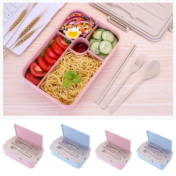 

Plastic Lunch Boxes Wheat Bento Box With Compartments Tableware For Kids Home School Picnic Microwave Food Sushi Fruit Container