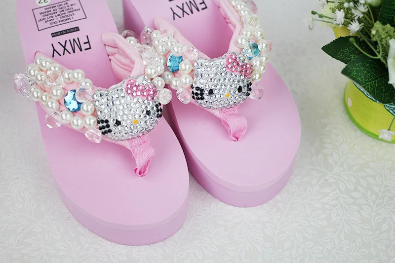 Leisure Shoes Online Lady Sewing Pearl Womens Beach Slippers Fashion High Heel Platform Wedge Flip Flops57