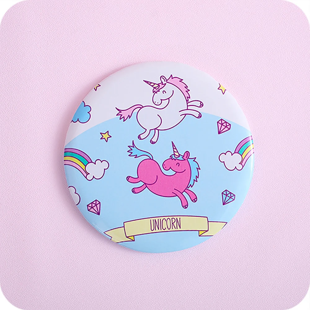 Случайный стиль креативный подарок мини пигмент Unicorn с зеркальным эффектом портативное дамское карманное круглое милое мультяшное зеркало для макияжа