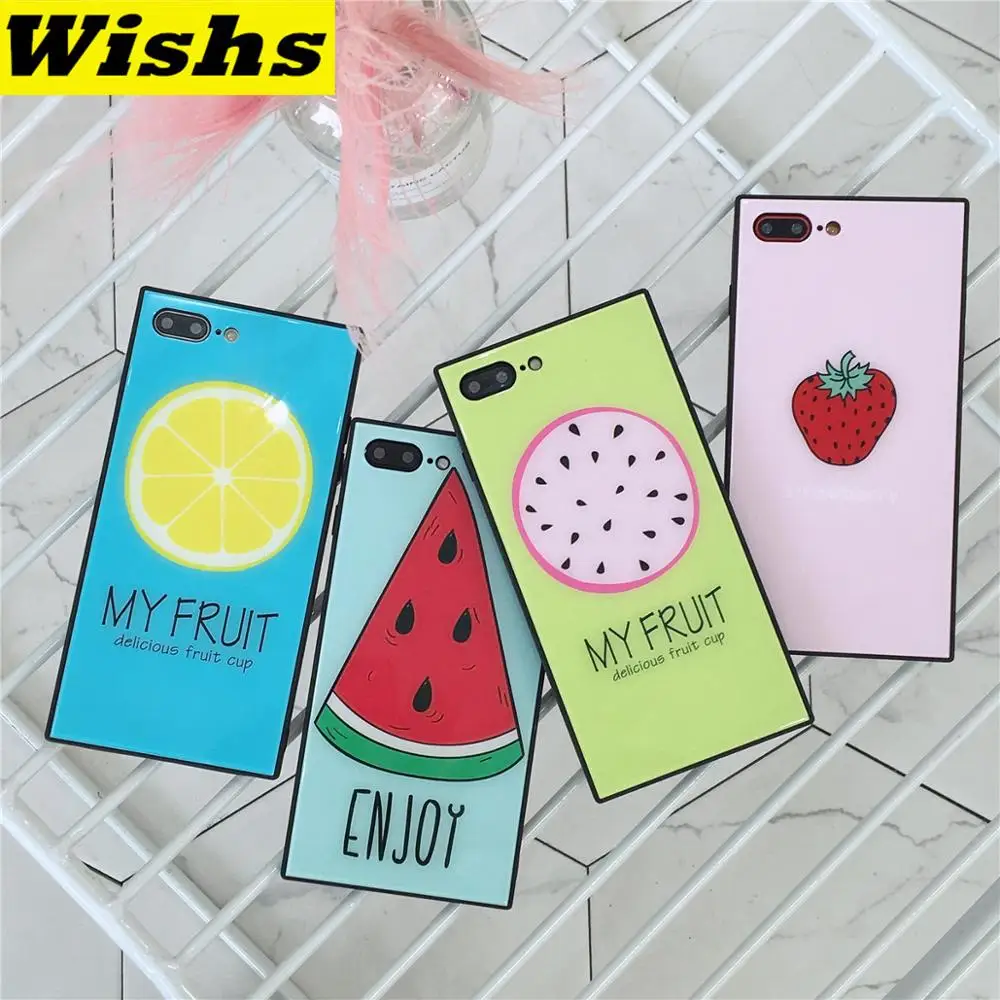 

Summer fruit Lemon strawberry Pitaya tempered glass Case For iPhone Xs Max XR Square Case For iPhone 11 Pro MAX X 6 6s 7 8 Plus