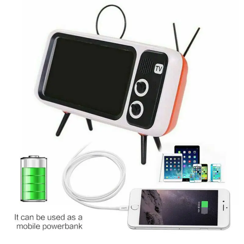 

Portable Retro TV Shape Bluetooth Speaker Hand Free Call Phone Holder Subwoofer Supports TF Card For 5-6.5 Inch Phone