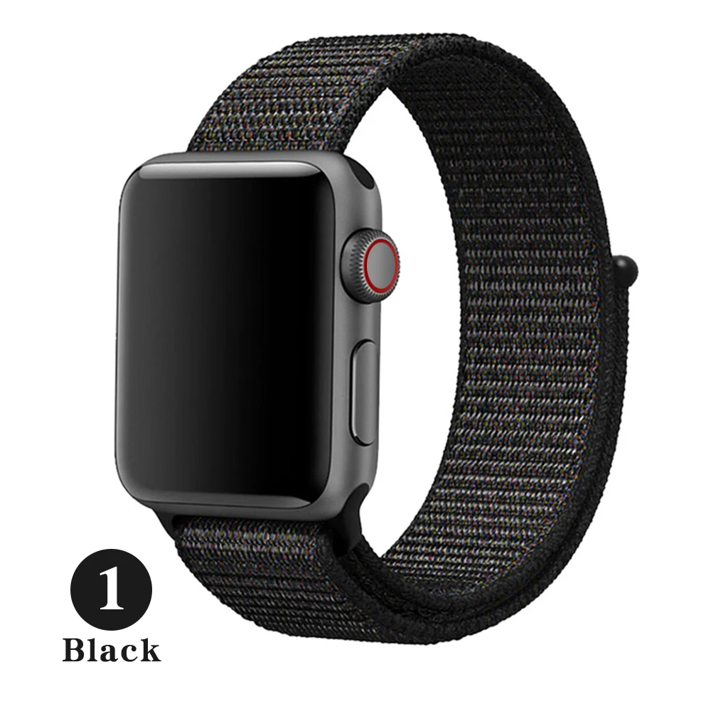 Black Тканый нейлоновый ремешок для apple Series 5, ремешок для часов 42 мм, 44 мм, 38 мм, 40 мм, спортивный нейлоновый браслет для iwatch 4/3/2/1 - Цвет ремешка: Black