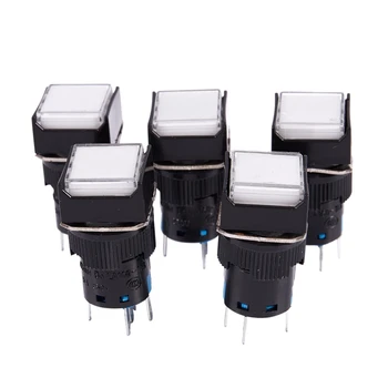 

5 Pcs White Square Cap DC 12V Light 1P2T 5 Pins Push Button Switch