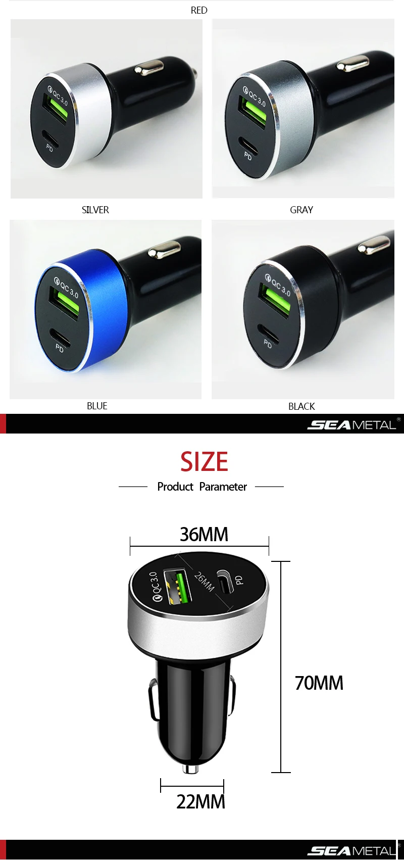 Машинная Зажигалка для сигарет Зарядное устройство 12 v-24 v Quick Charge QC3.0 Быстрая зарядка PD Тип C Порты и разъёмы Авто USB 3.0A для мобильного телефона MP3 gps DVR