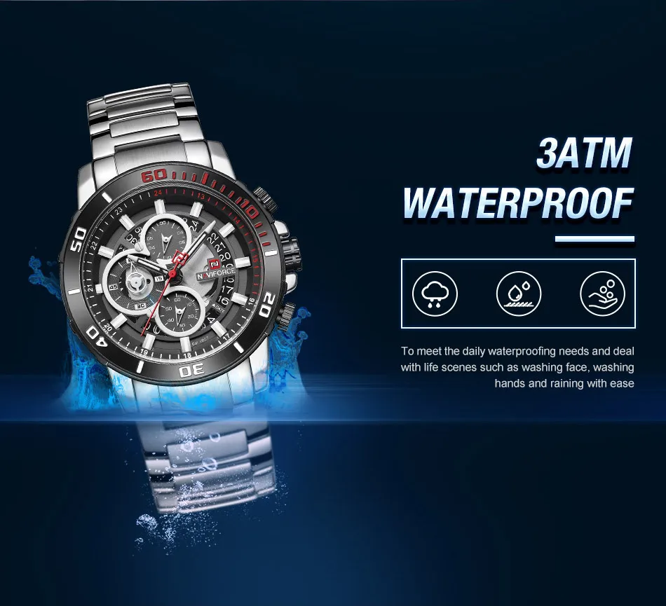 NAVIFORCE, мужские часы, новинка, спортивные мужские наручные часы, лучший бренд, Роскошные, серебряные, военные, хронограф, нержавеющая сталь, кварцевые мужские часы 9174