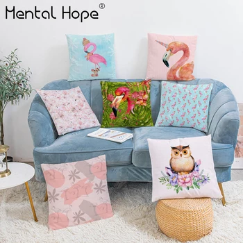 

Tropical Leaf Flower Plush Cushion Cover Cartoon Flamingo Printed Throw Pillow Cover Home Decor Pillowcase Square Funda Cojin