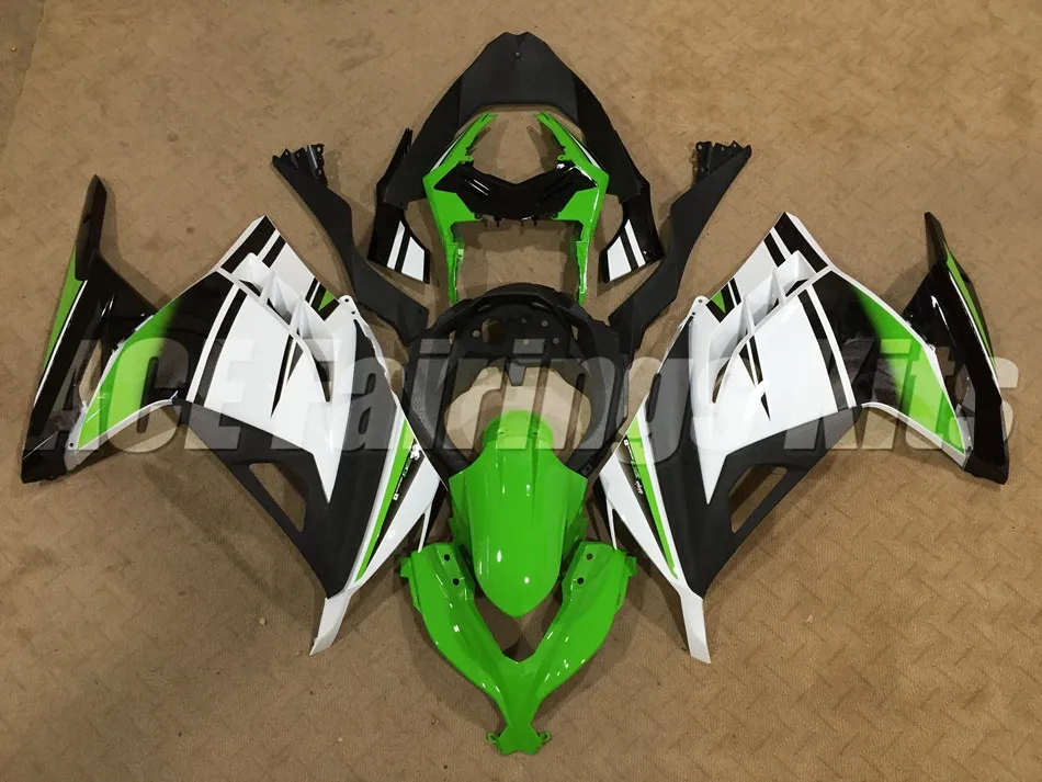 ABS обтекатель комплект для Kawasaki Ninja300 EX300 300R 2013, 13, 14, 15, 16, 17, обтекатели впрыска зеленого и белого цветов, Лидер продаж