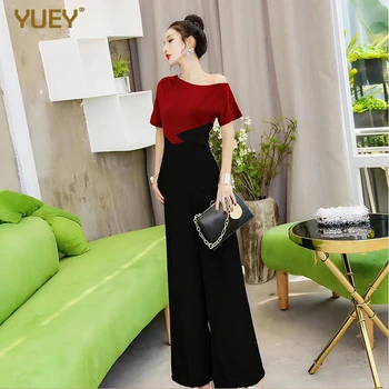 

Summer New Style Irregular Contrast Color Sloping Shoulder High-waisted Onesie Loose Pants Trousers