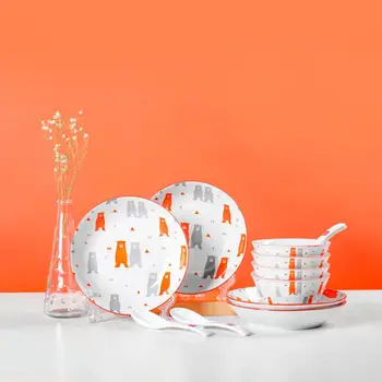 

12Pcs/Set 4.5in Bowls +7in Plates+ Small Spoon Ceramic Tableware Dinner Fruit Noodles Bowl Kitchen Cook Tool
