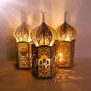 

Happy Wooden EID MUBARAK LED Palace Light Islamic 2020 Ramadan Kareem Pendant Home Decor Eid Al Adha EID Muslim Ramadan Gift